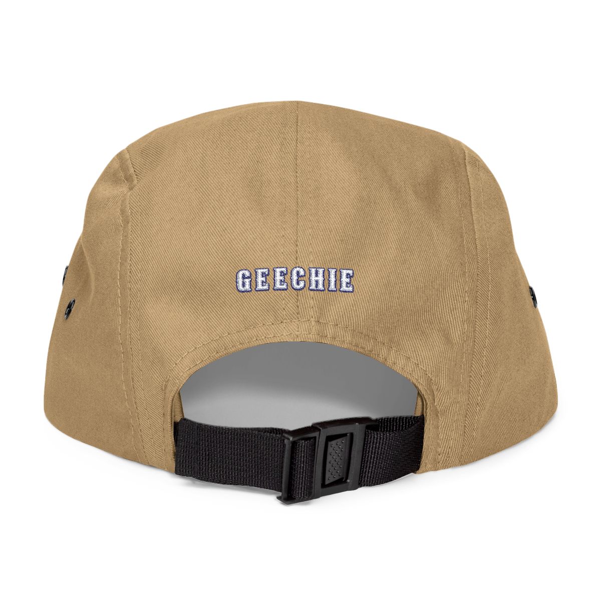 GEECHIE Camo Embroidered 5-Panel Cap | Gullah Geechee Heritage Camouflage Hat mockup 6