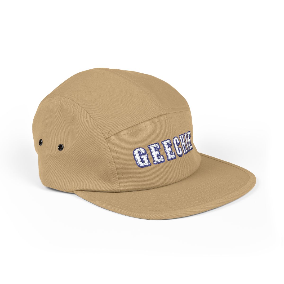 GEECHIE Camo Embroidered 5-Panel Cap | Gullah Geechee Heritage Camouflage Hat mockup 7