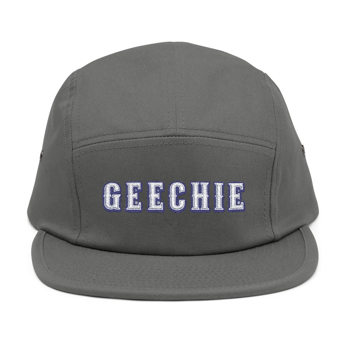 GEECHIE Camo Embroidered 5-Panel Cap | Gullah Geechee Heritage Camouflage Hat mockup 8
