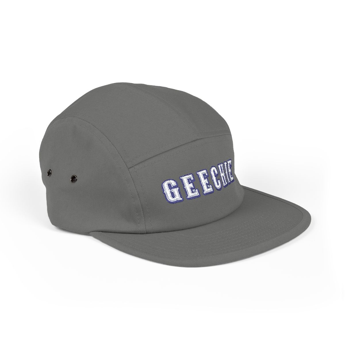 GEECHIE Camo Embroidered 5-Panel Cap | Gullah Geechee Heritage Camouflage Hat mockup 10