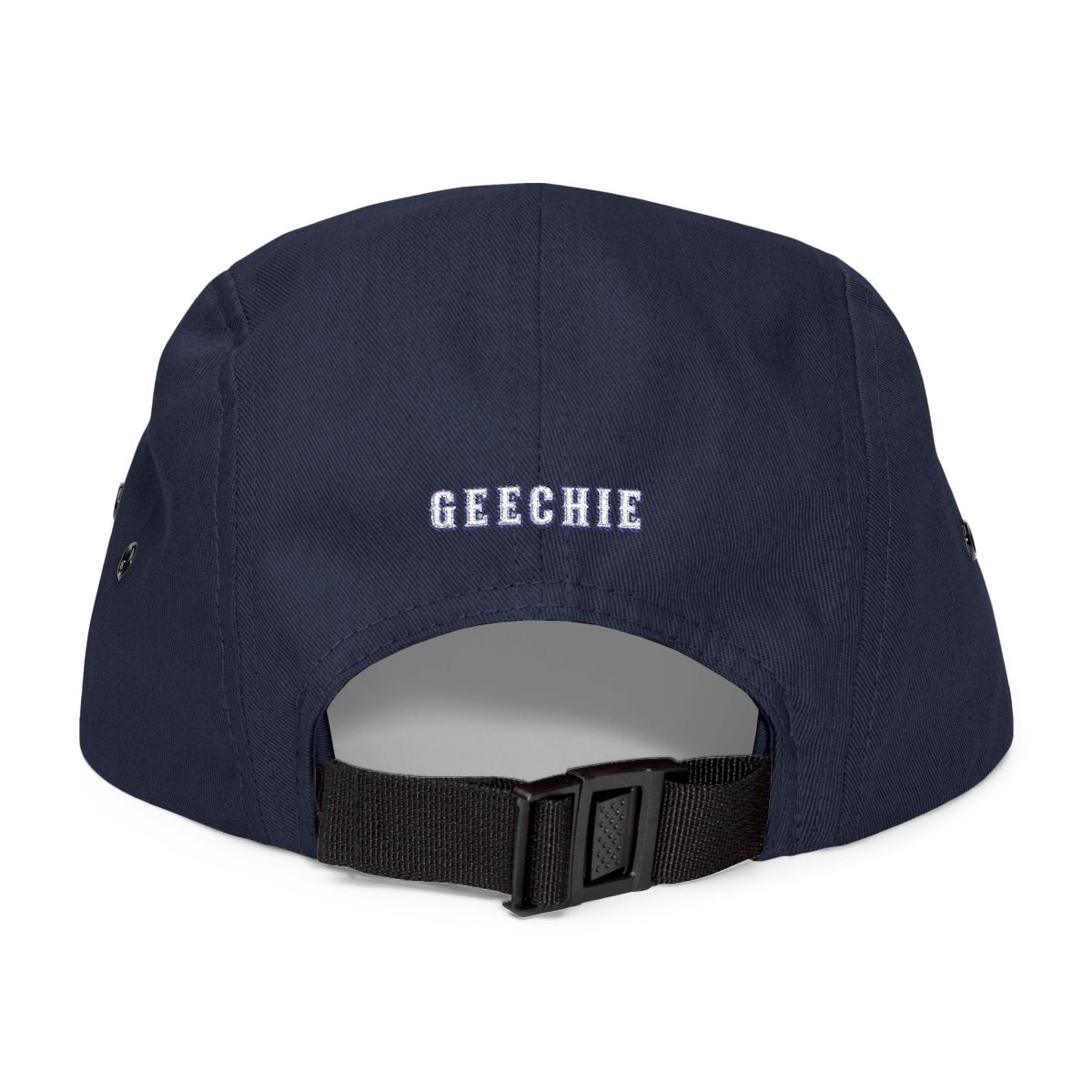 GEECHIE Camo Embroidered 5-Panel Cap | Gullah Geechee Heritage Camouflage Hat mockup 12