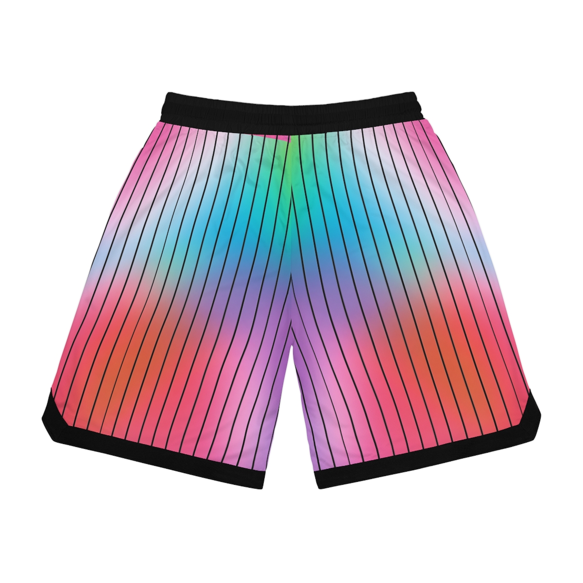 GEECHIE Rainbow Pinstripe Basketball Shorts | Unisex Streetwear mockup 3