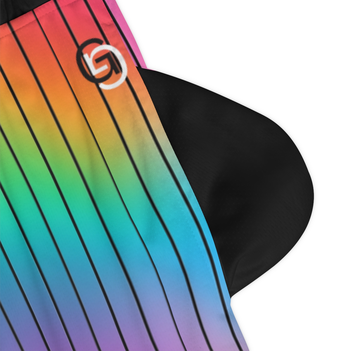 GEECHIE Rainbow Pinstripe Basketball Shorts | Unisex Streetwear mockup 4