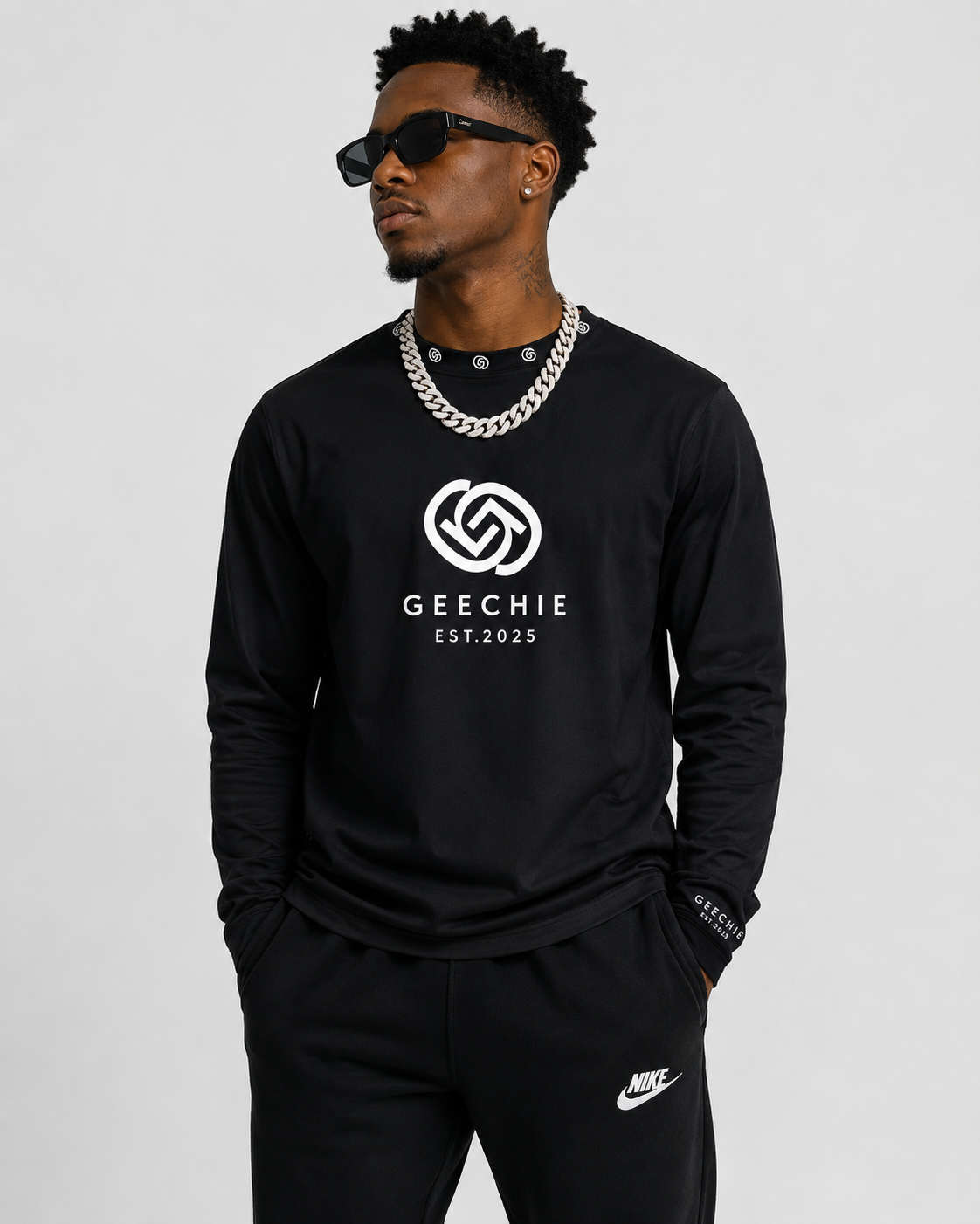 Model-styled GEECHIE Premium Performance Logo Shirt - Black product image 1