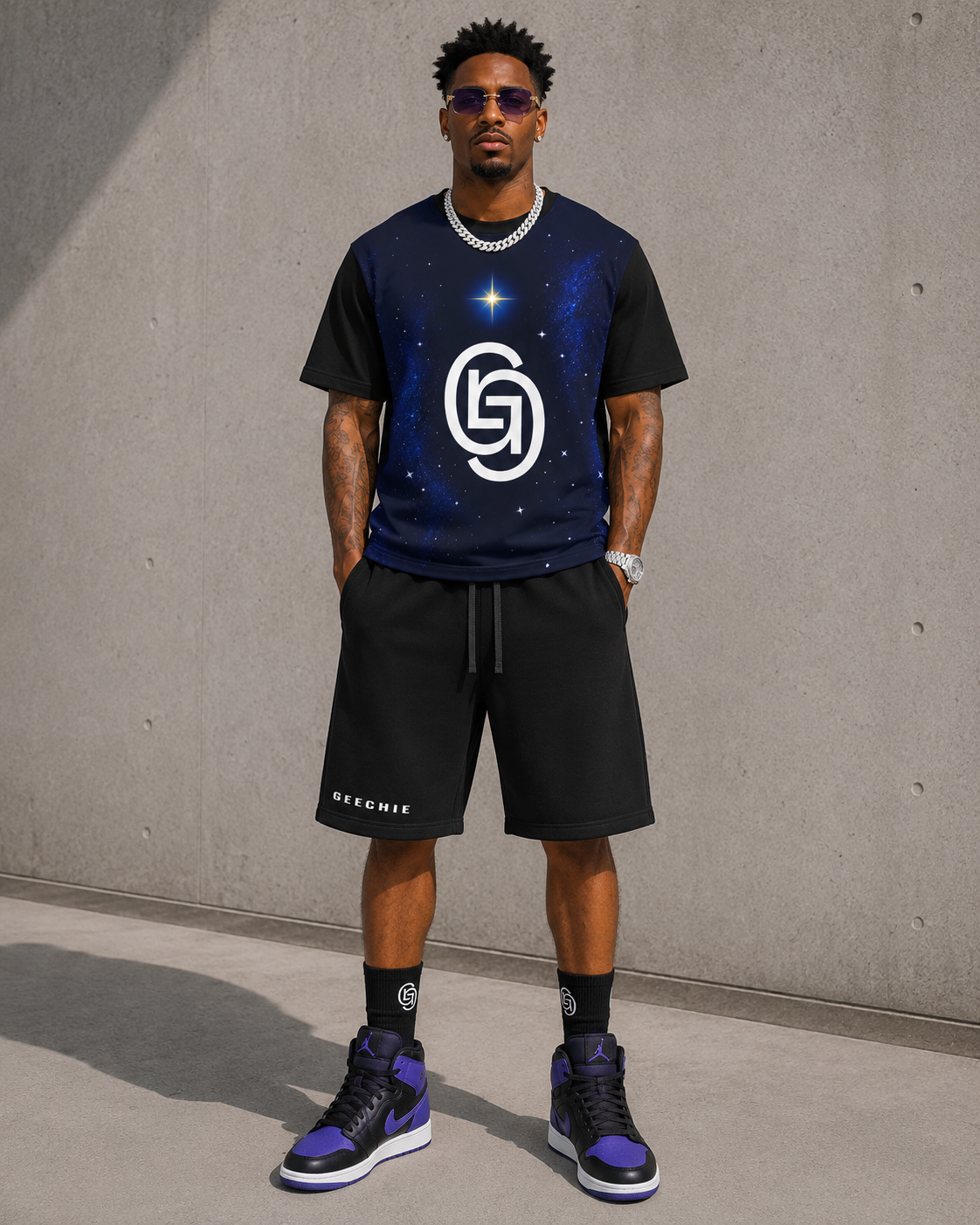 Model-styled GEECHIE Cosmic Monogram Premium Streetwear Shirt product image 1