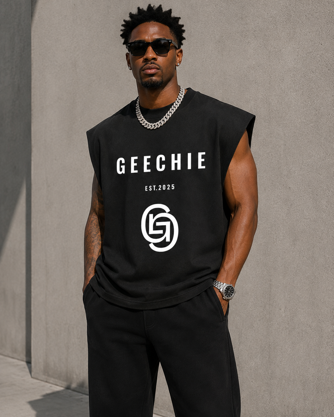GEECHIE Oversized Sleeveless Tee | Premium Black Streetwear Muscle Shirt | Unisex Urban Fashion
