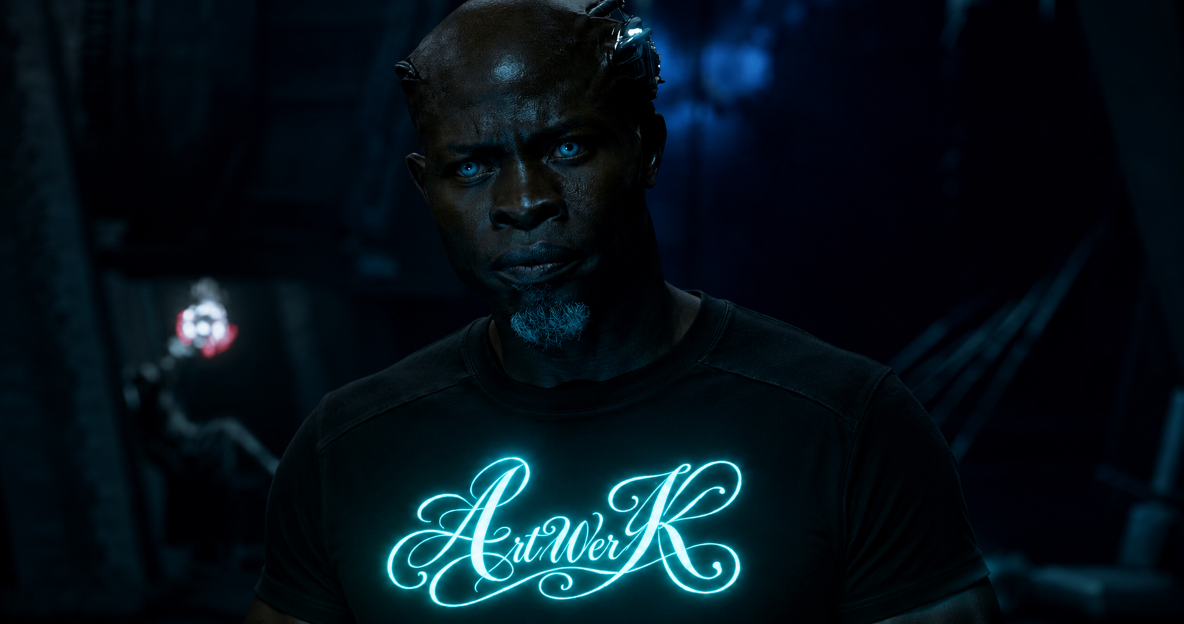 ArtWerk Glow-in-the-Dark T-Shirt – Luminous Script Graphic Tee worn by a model
