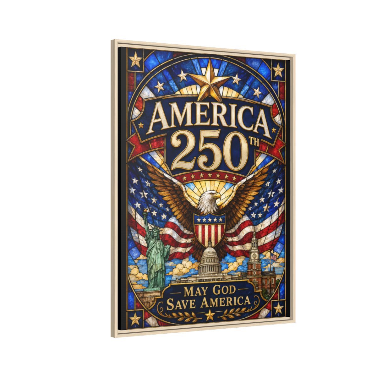 America 250 Matte Framed Canvas Print — "May God Save America" Patriotic Wall Art mockup 2