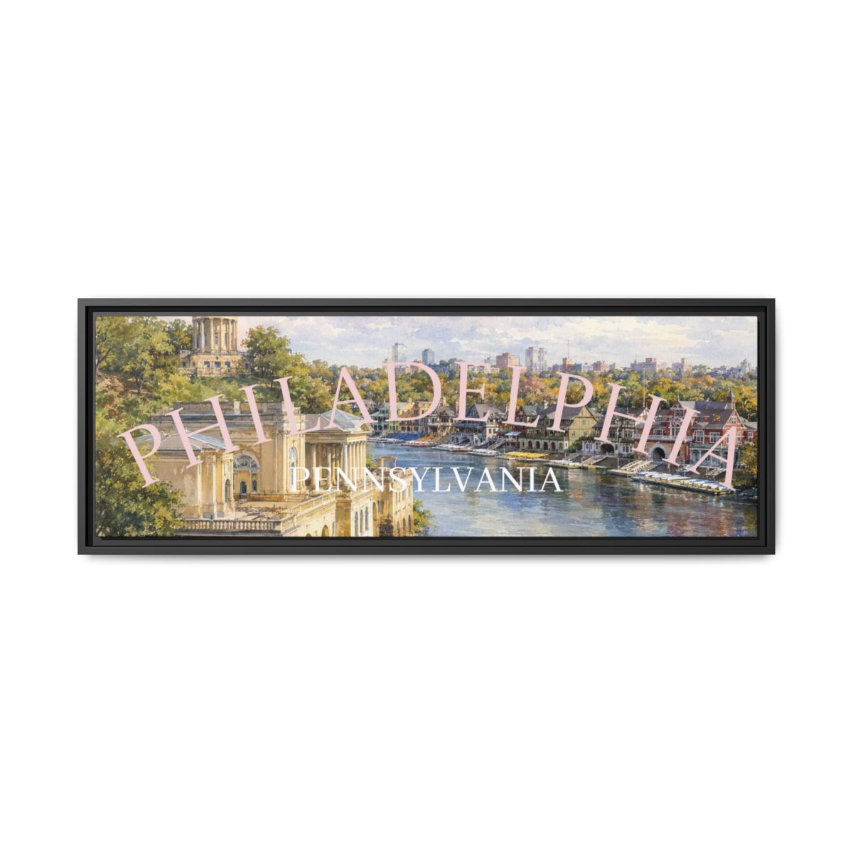 Boathouse Row Fairmount Water Works Watercolor Canvas | Philadelphia Schuylkill River Wall Art