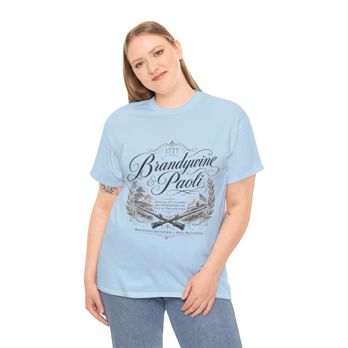 Brandywine and Paoli vintage crest T-Shirt | Revolutionary War battleground design mockup 3