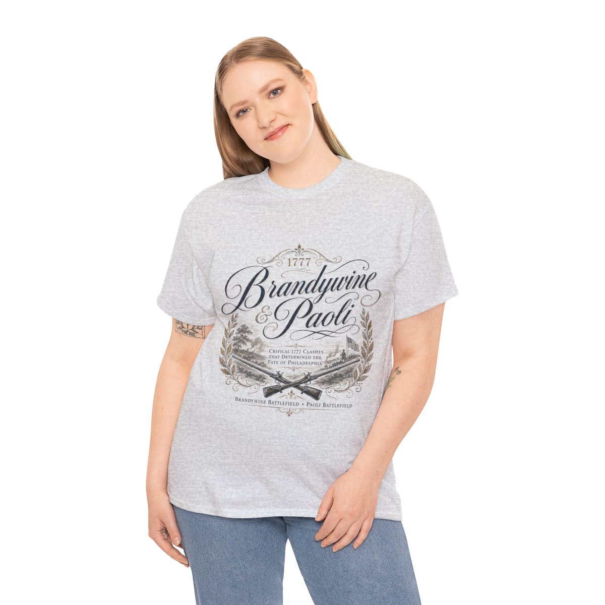 Brandywine and Paoli vintage crest T-Shirt | Revolutionary War battleground design mockup 12