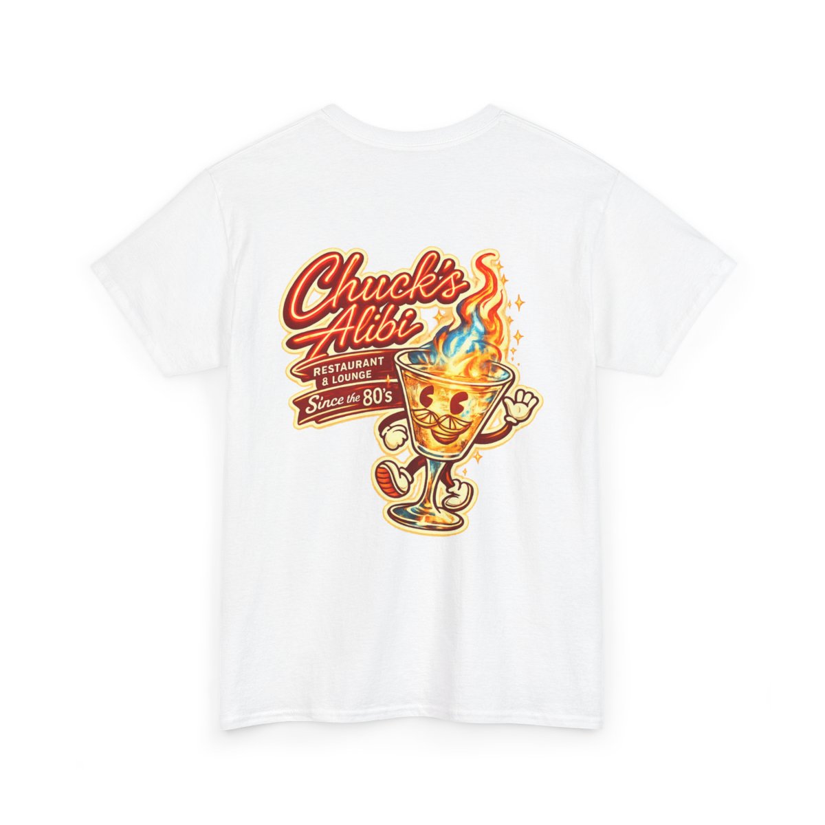 Chuck’s Alibi Flaming Cocktail | Vintage Philadelphia Bar Graphic Tee mockup 3