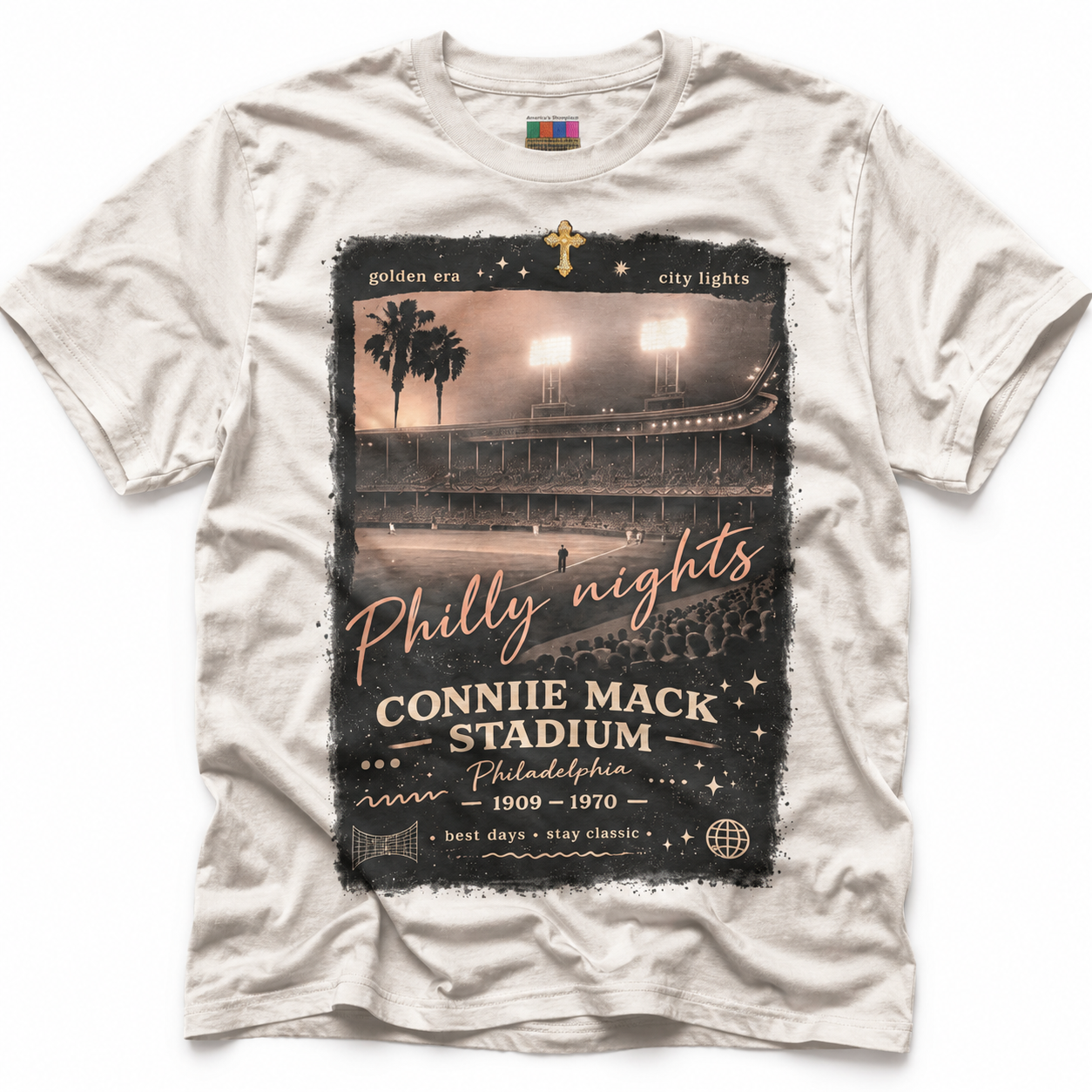 Connie Mack Stadium Philadelphia Retro Sports History Tee mockup 1