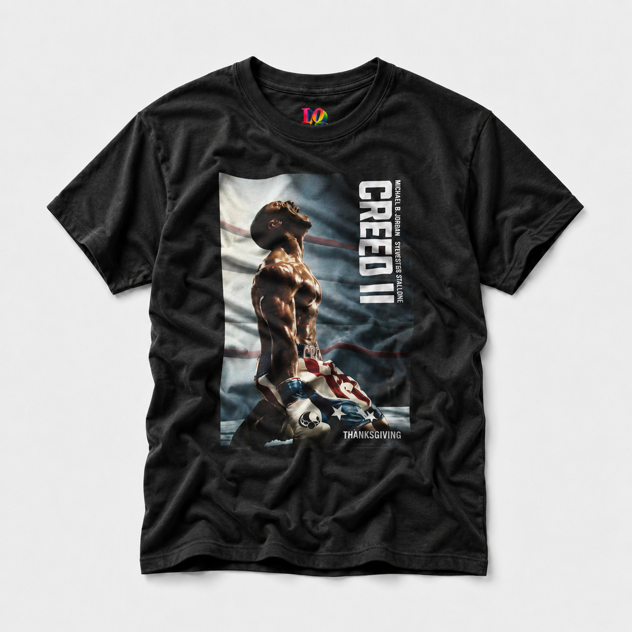 Creed II Boxing Movie | Michael B. Jordan Inspired Black Graphic Tee mockup 1