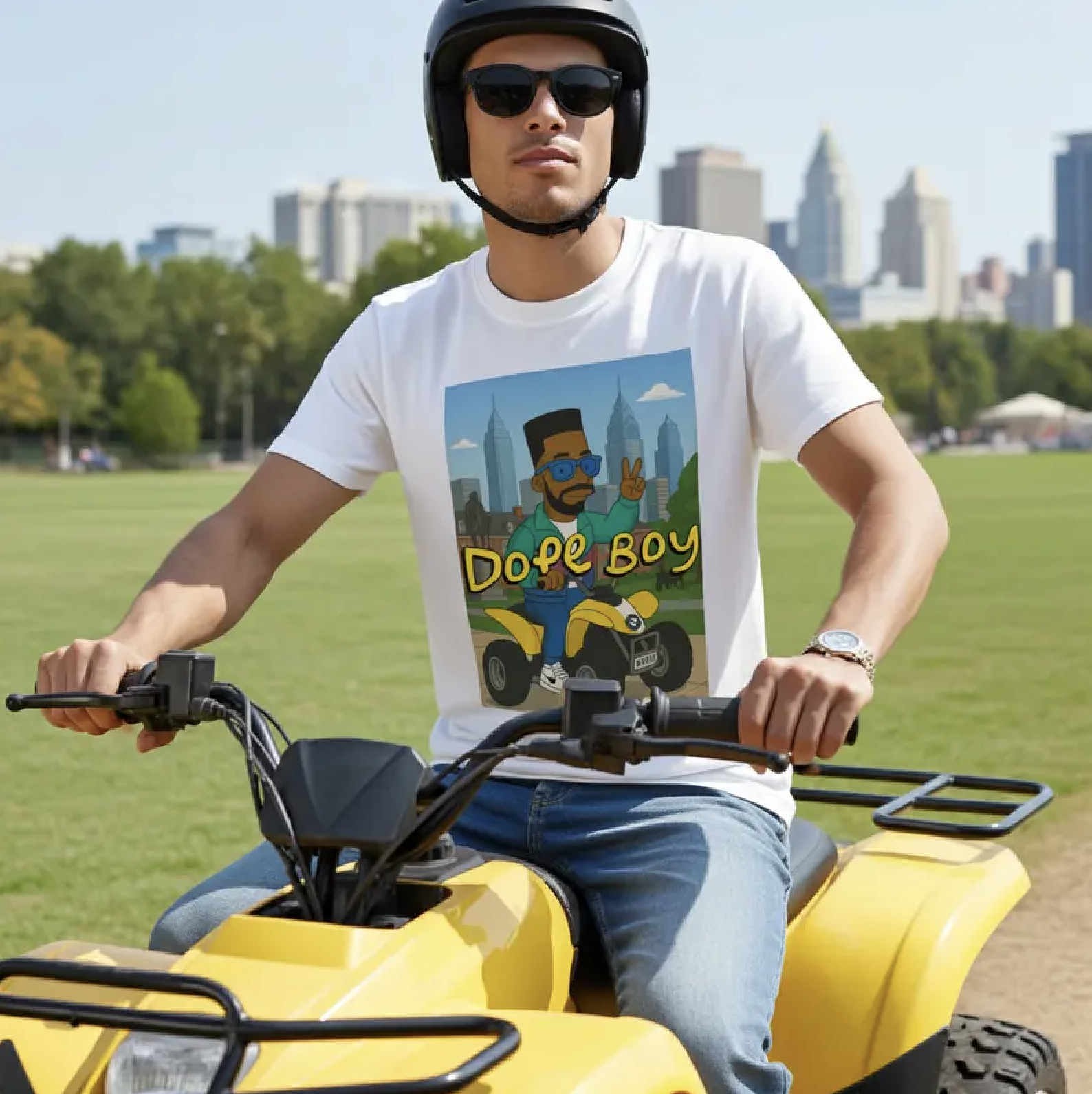 Dope Boy Philly Skyline ATV Tee mockup 2