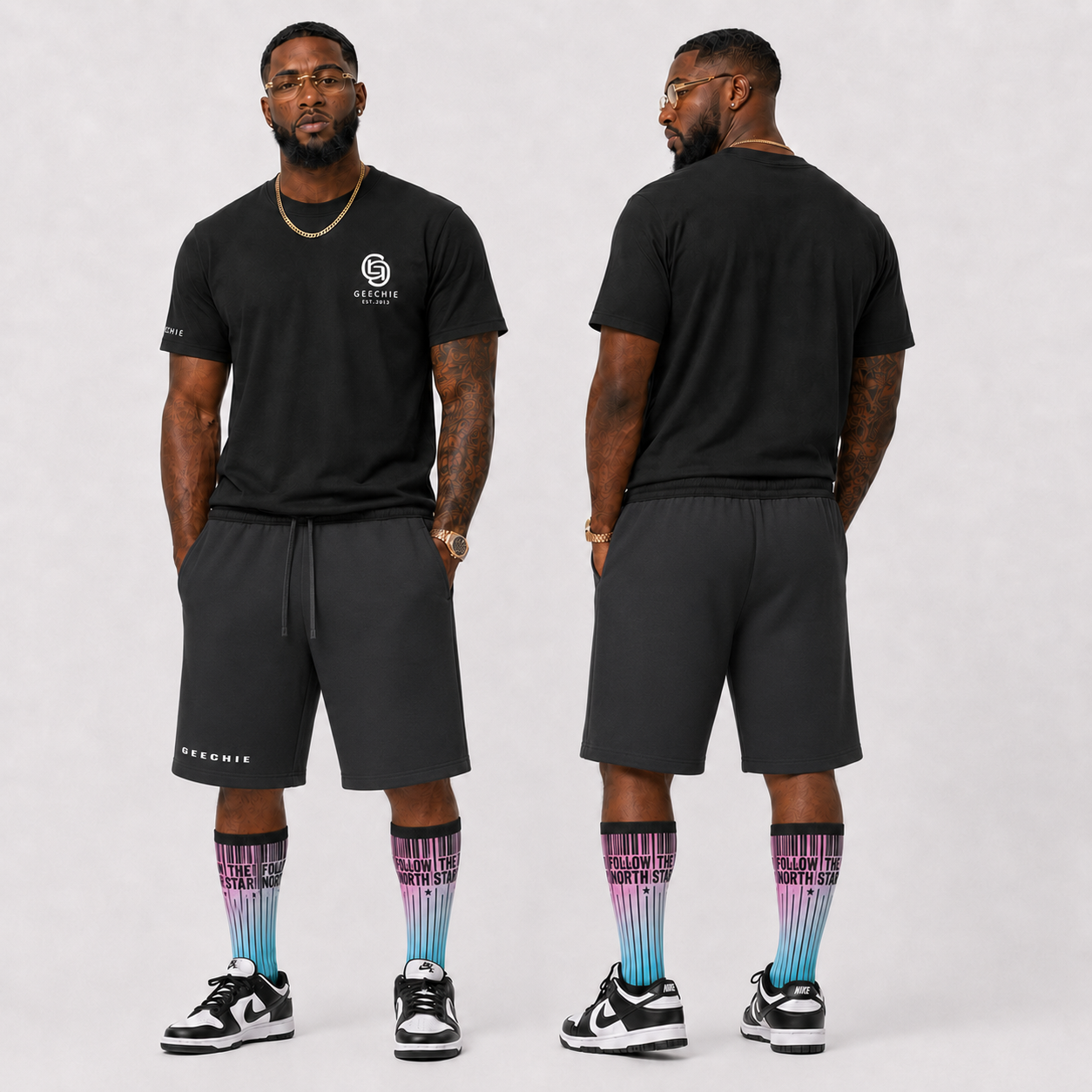 Follow the North Star Rainbow Pinstripe Crew Socks mockup 1