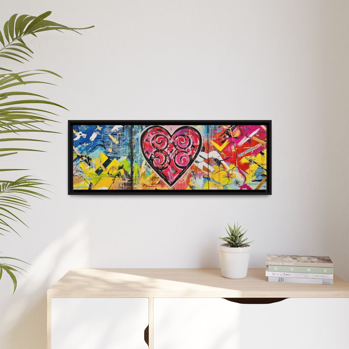 Framed Matte Canvas — Colorful Street-Art Heart Wall Art mockup 3