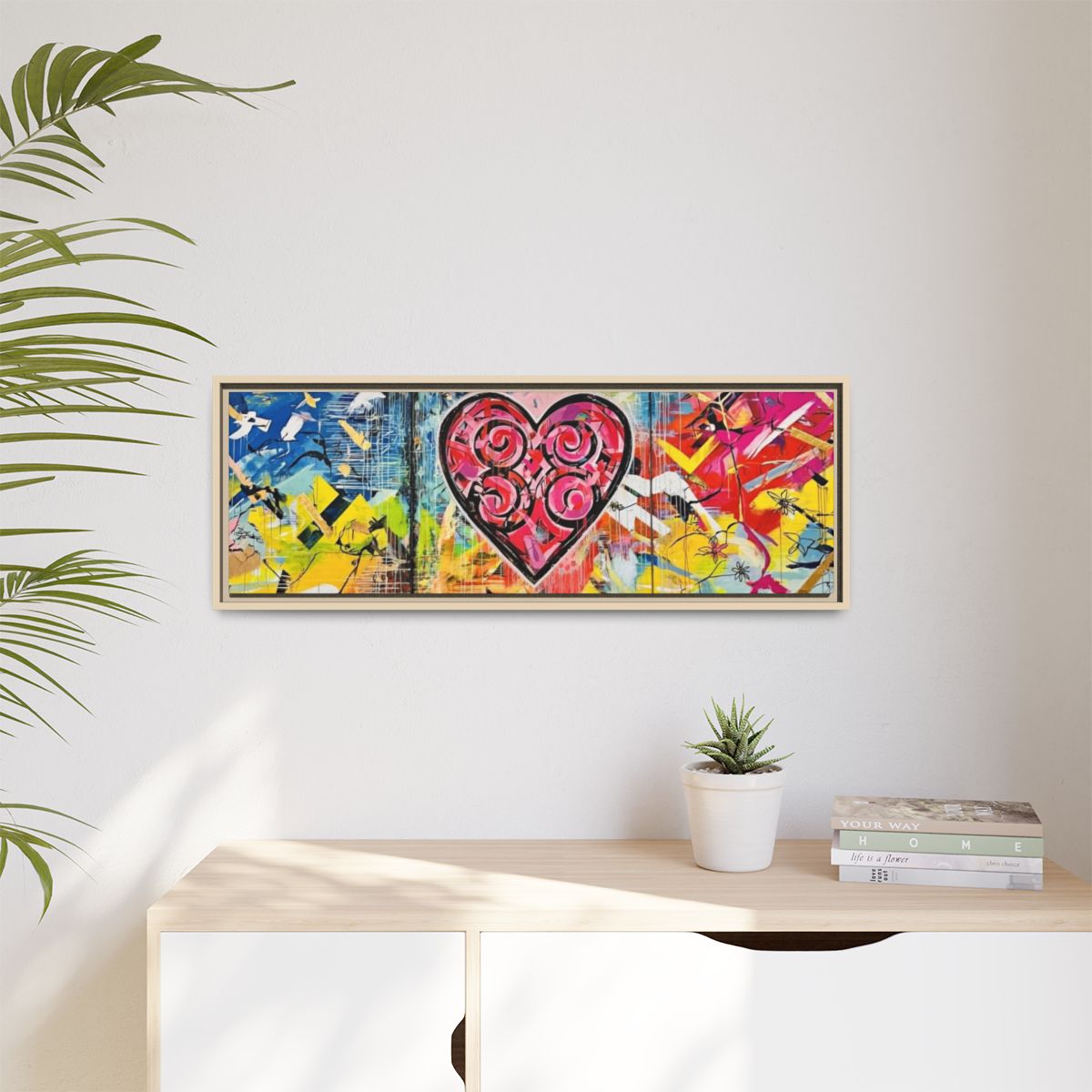 Framed Matte Canvas — Colorful Street-Art Heart Wall Art mockup 6