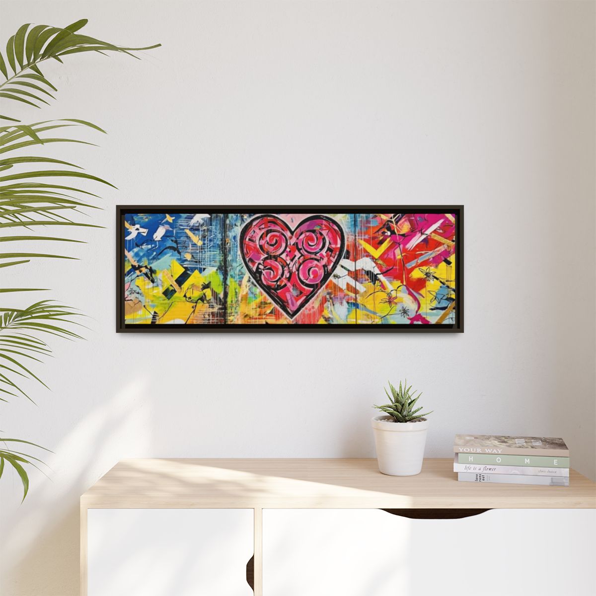 Framed Matte Canvas — Colorful Street-Art Heart Wall Art mockup 9