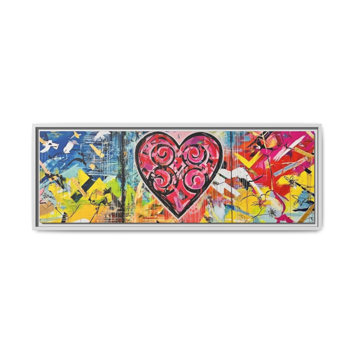 Framed Matte Canvas — Colorful Street-Art Heart Wall Art mockup 10
