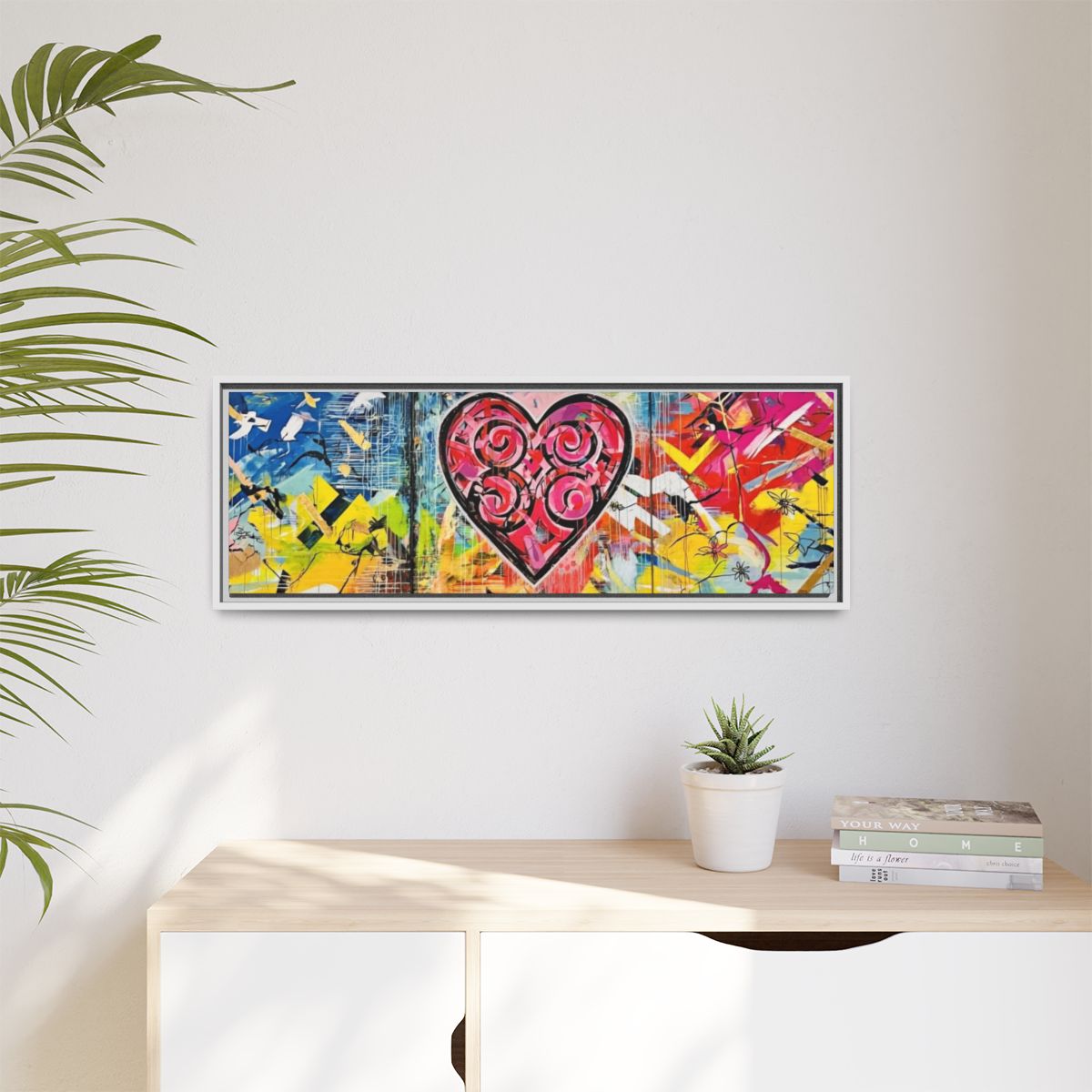 Framed Matte Canvas — Colorful Street-Art Heart Wall Art mockup 12