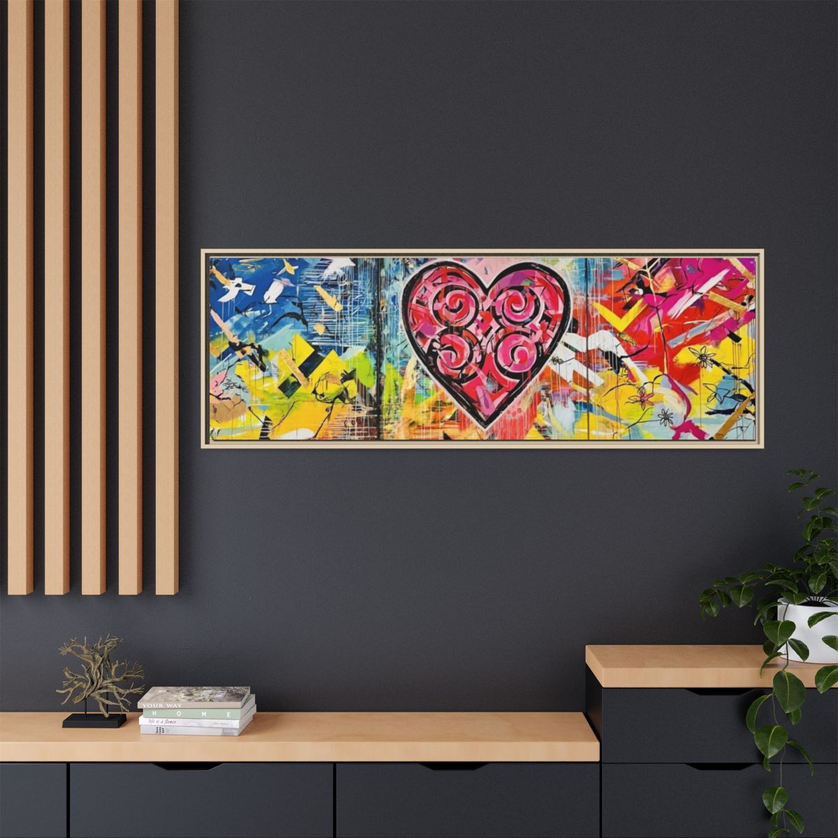 Framed Matte Canvas — Colorful Street-Art Heart Wall Art mockup 16