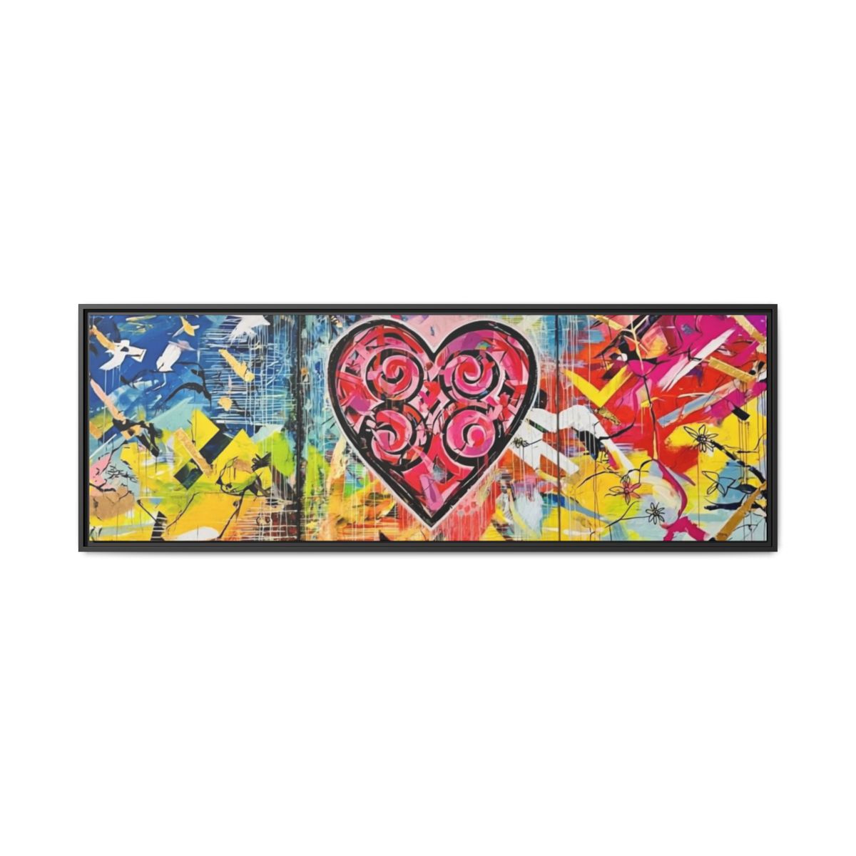 Framed Matte Canvas — Colorful Street-Art Heart Wall Art mockup 17