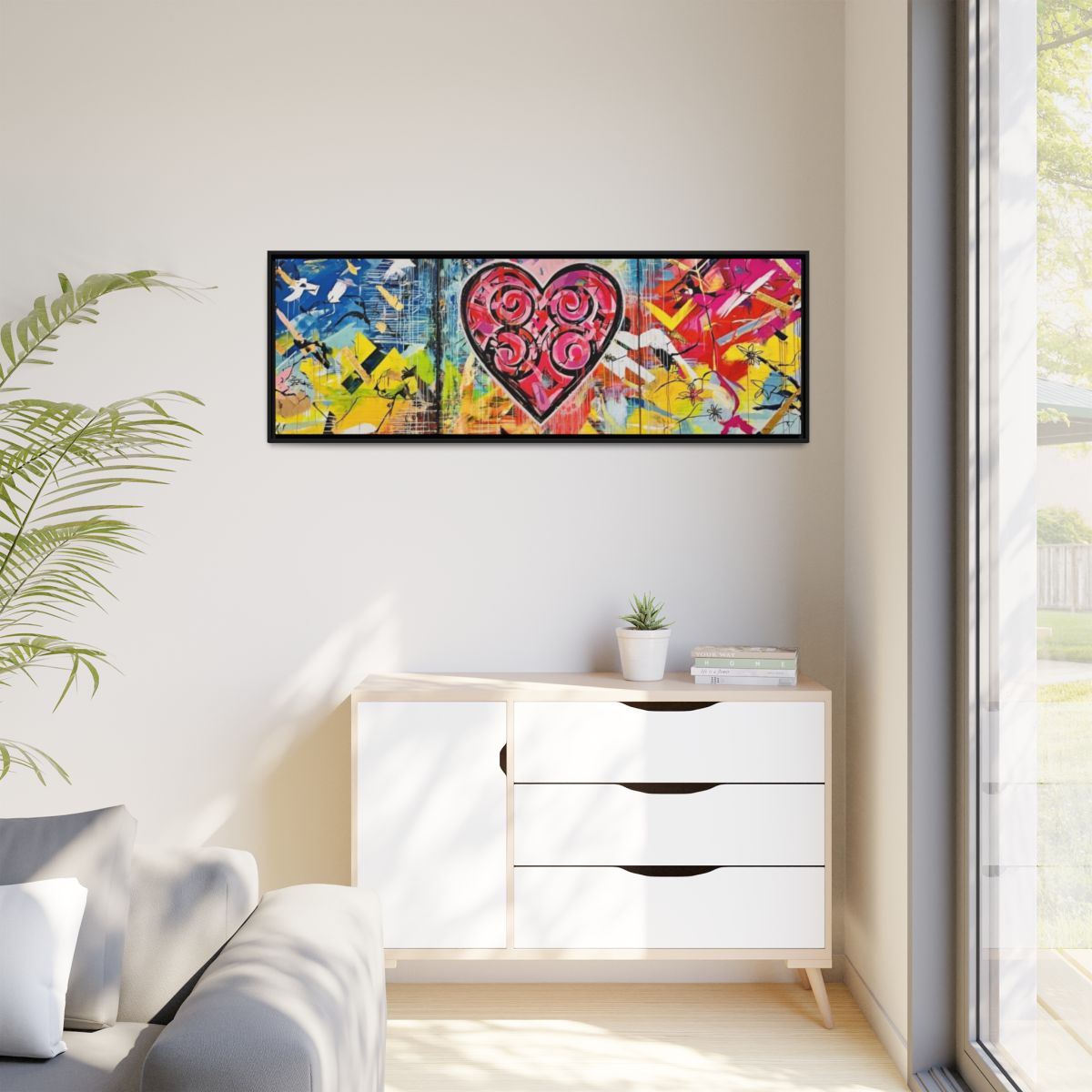 Framed Matte Canvas — Colorful Street-Art Heart Wall Art mockup 19