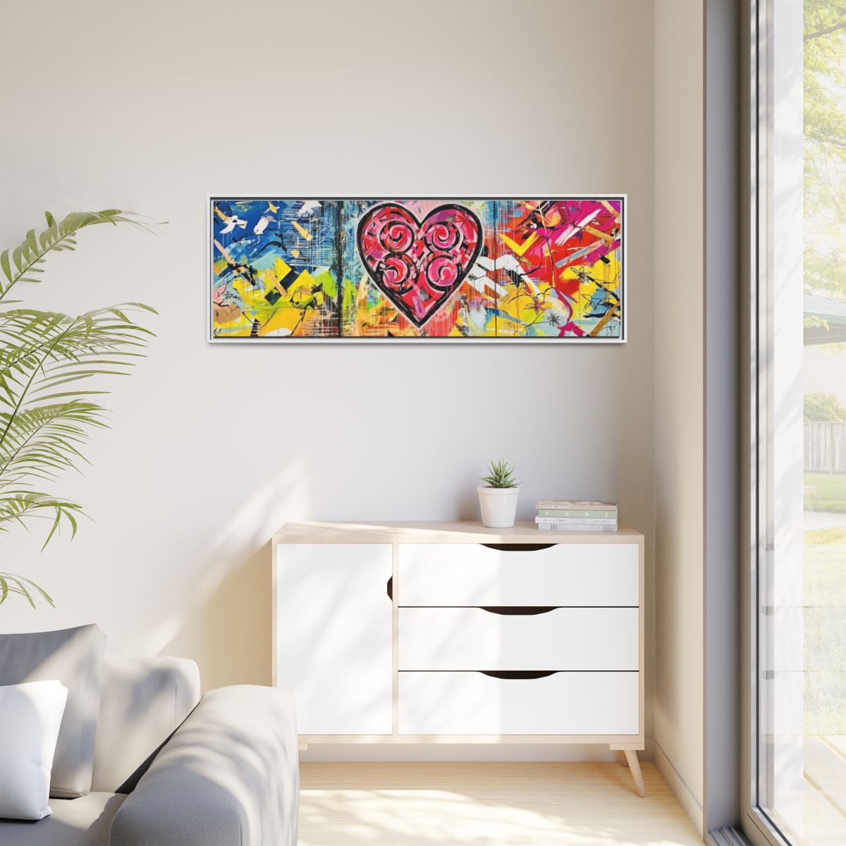 Framed Matte Canvas — Colorful Street-Art Heart Wall Art mockup 23