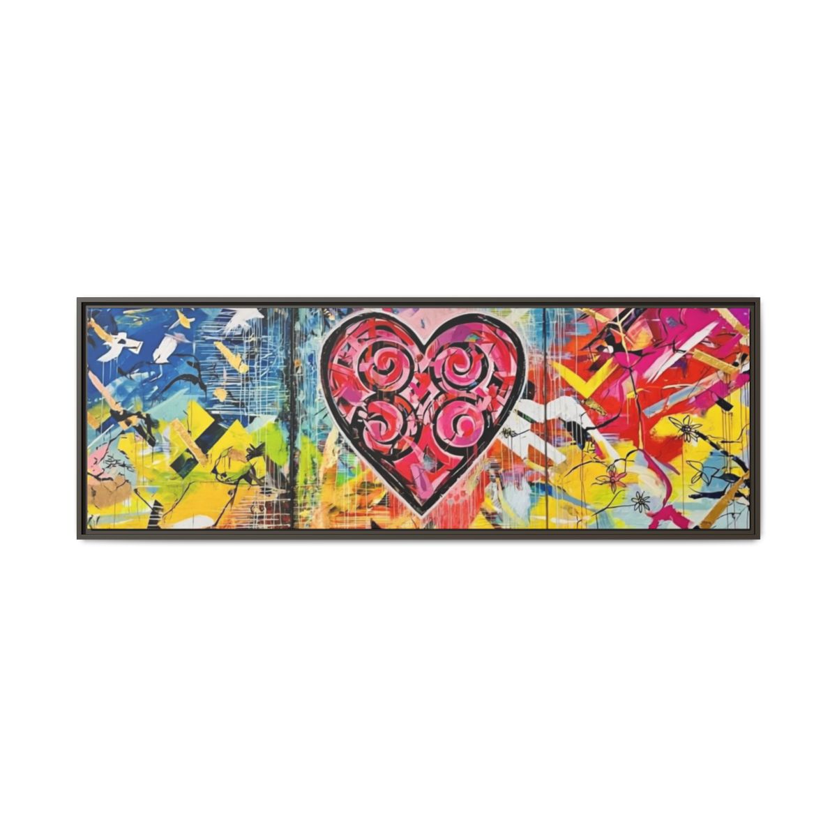 Framed Matte Canvas — Colorful Street-Art Heart Wall Art mockup 25