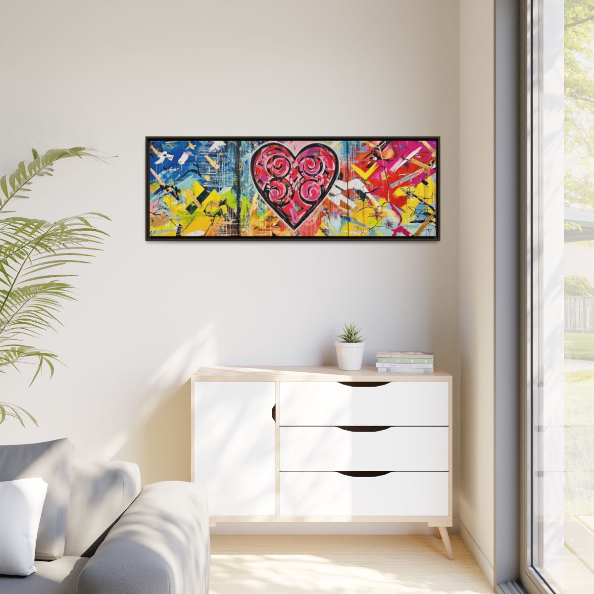 Framed Matte Canvas — Colorful Street-Art Heart Wall Art mockup 27