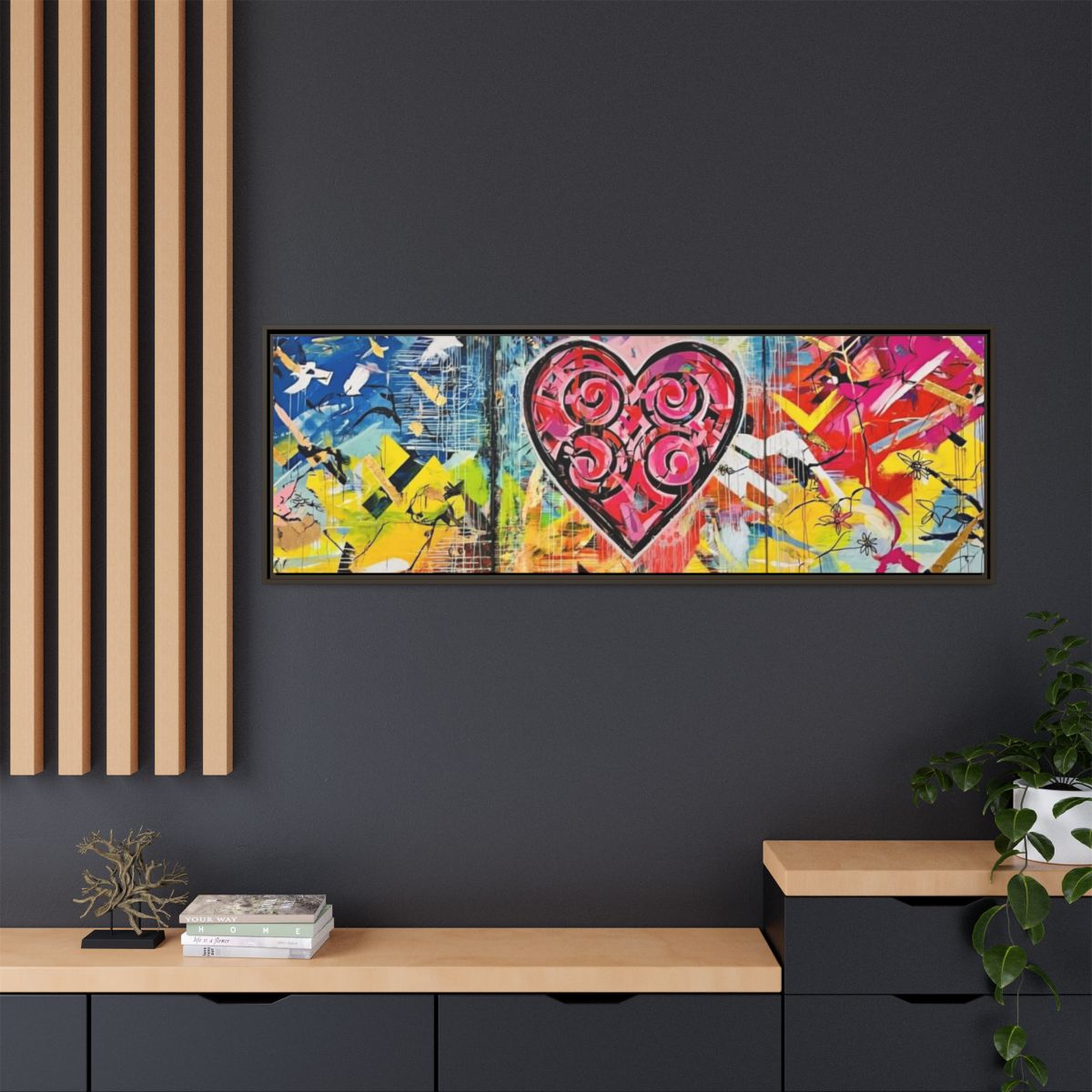 Framed Matte Canvas — Colorful Street-Art Heart Wall Art mockup 28