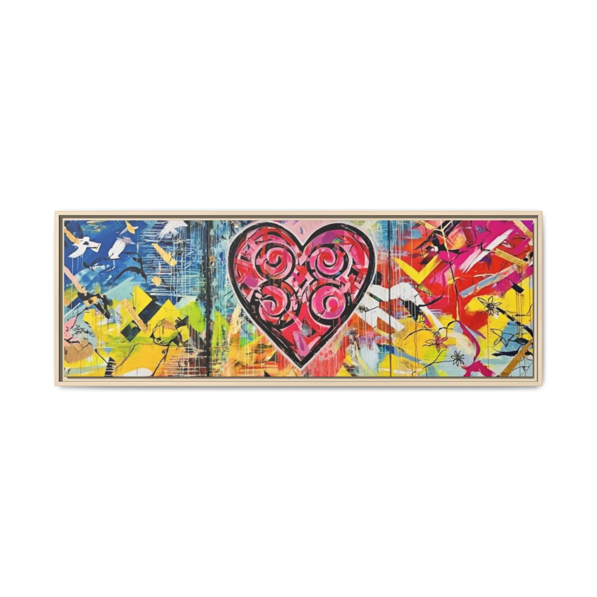 Framed Matte Canvas — Colorful Street-Art Heart Wall Art mockup 29