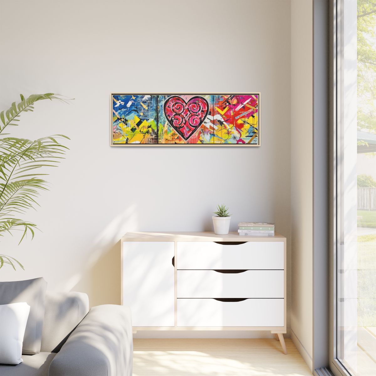 Framed Matte Canvas — Colorful Street-Art Heart Wall Art mockup 31