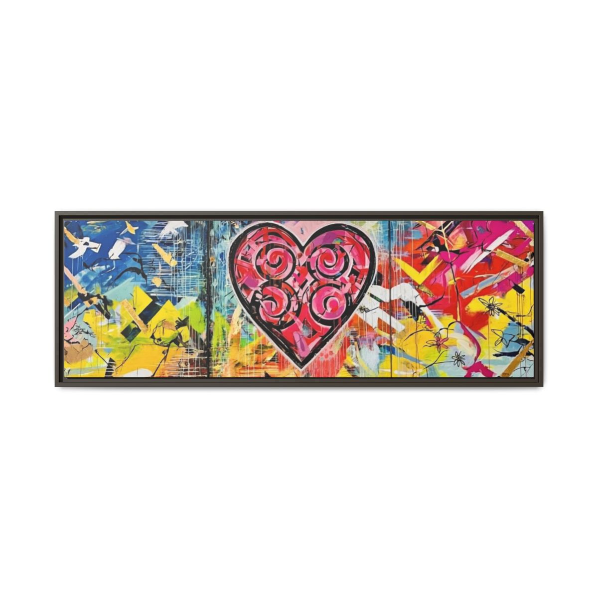 Framed Matte Canvas — Colorful Street-Art Heart Wall Art mockup 33
