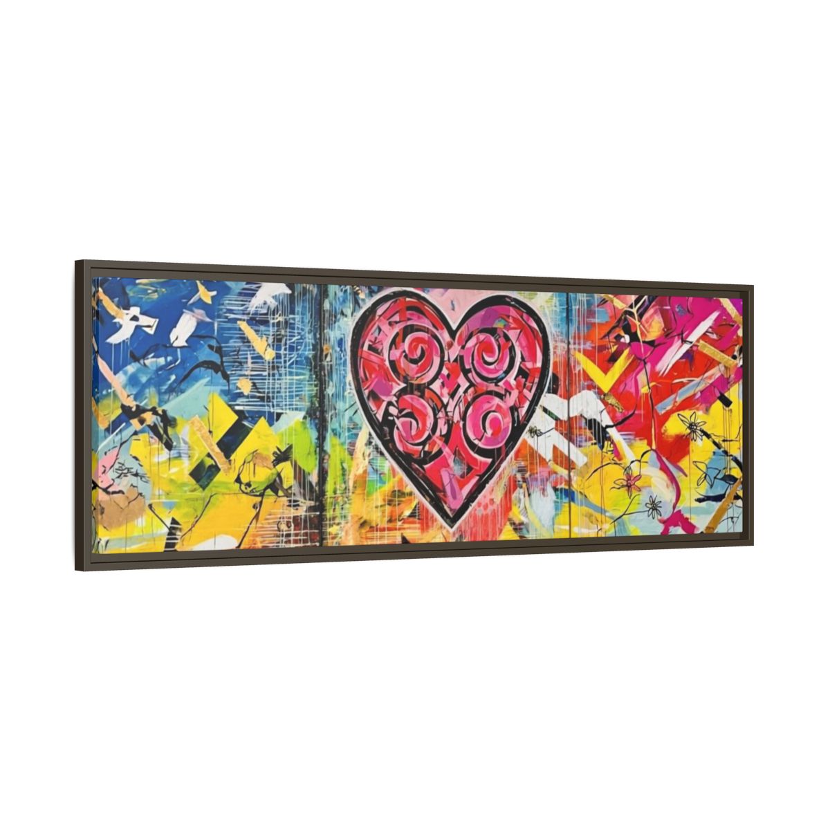 Framed Matte Canvas — Colorful Street-Art Heart Wall Art mockup 34