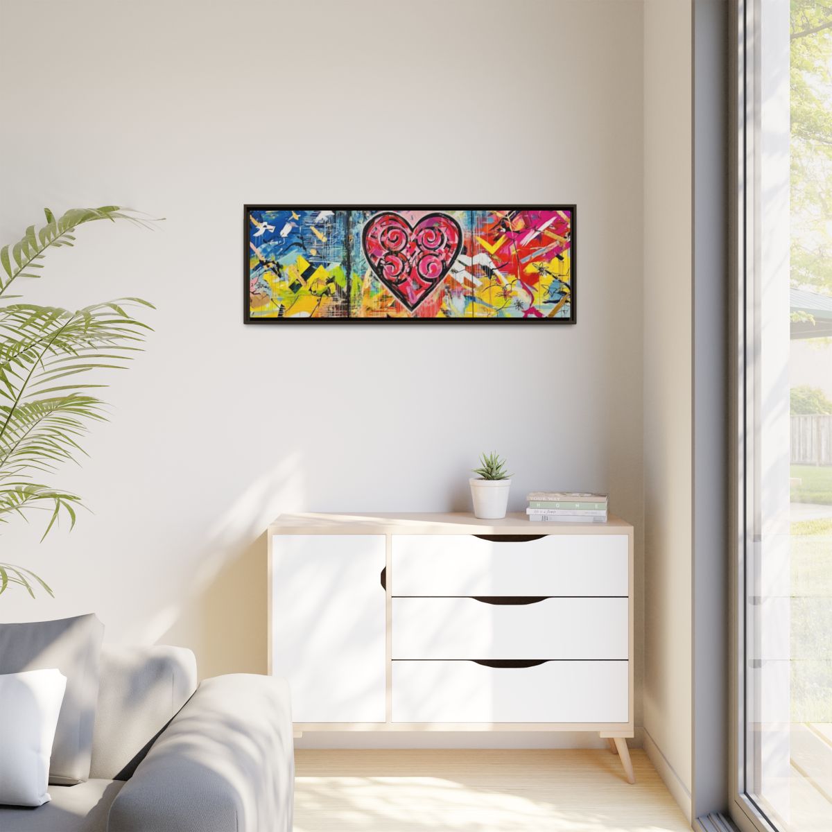 Framed Matte Canvas — Colorful Street-Art Heart Wall Art mockup 35