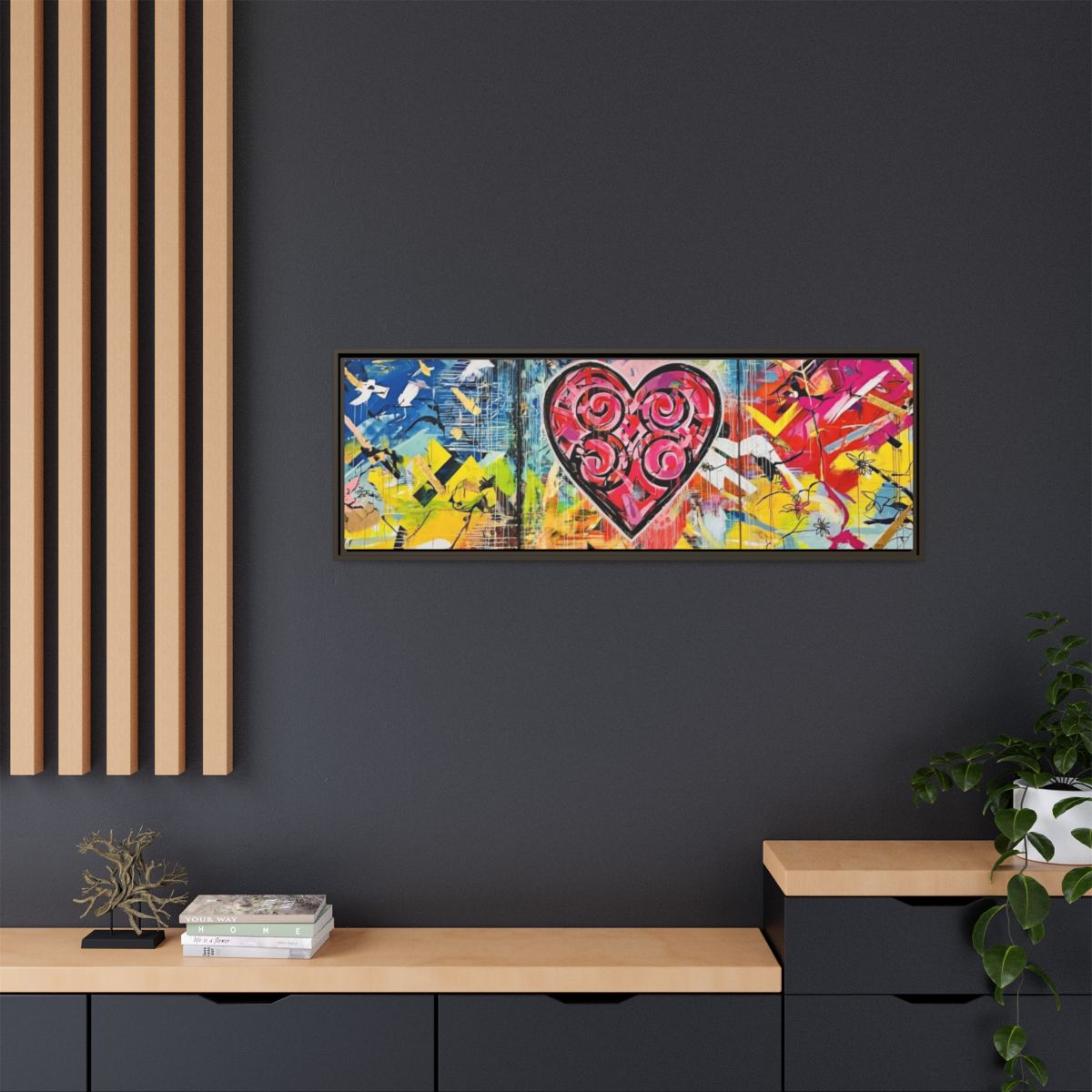 Framed Matte Canvas — Colorful Street-Art Heart Wall Art mockup 36