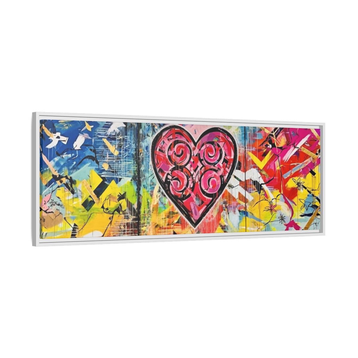 Framed Matte Canvas — Colorful Street-Art Heart Wall Art mockup 38