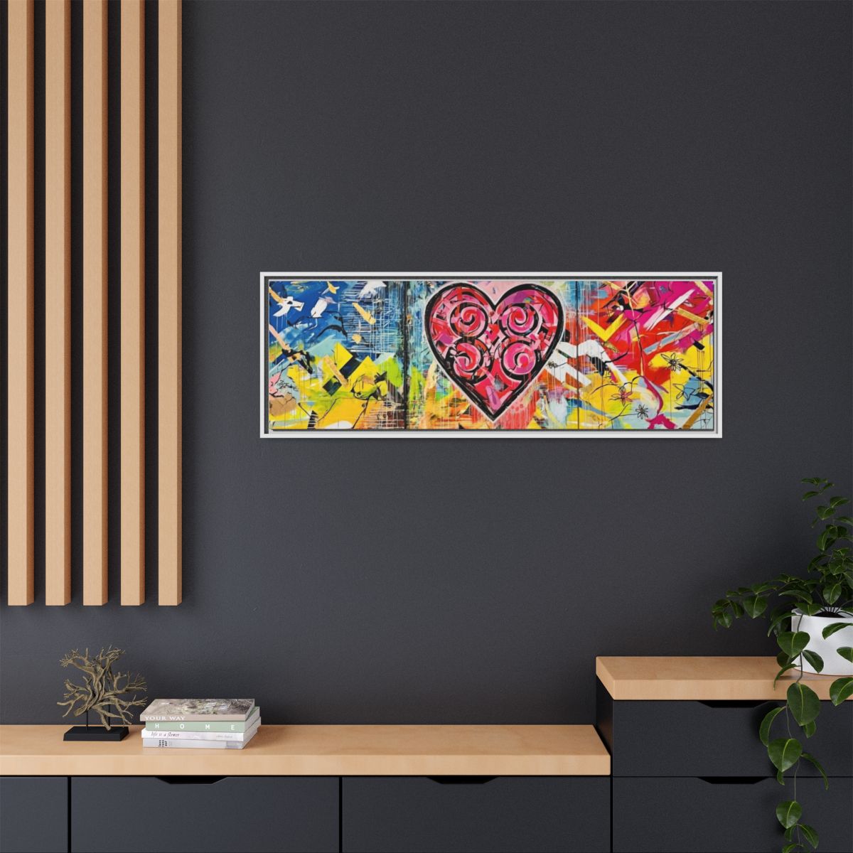 Framed Matte Canvas — Colorful Street-Art Heart Wall Art mockup 40