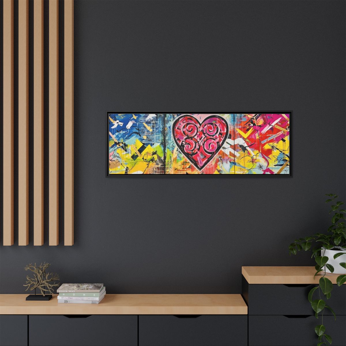 Framed Matte Canvas — Colorful Street-Art Heart Wall Art mockup 44