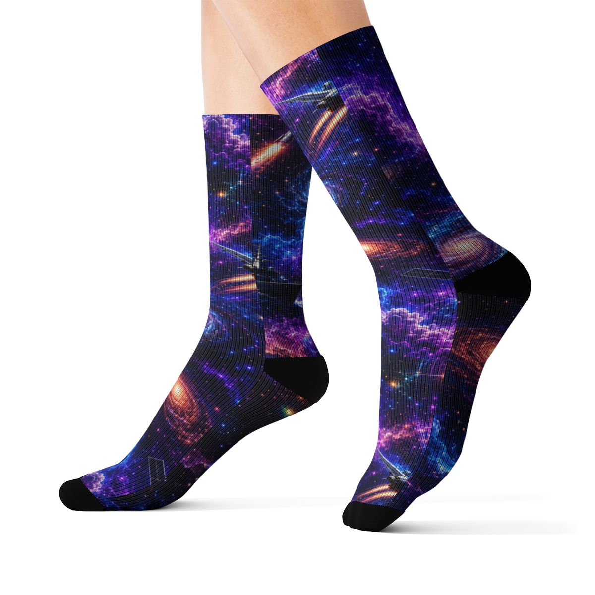 Galaxy Nebula Crew Socks | Purple Blue Cosmic Space Socks mockup 2