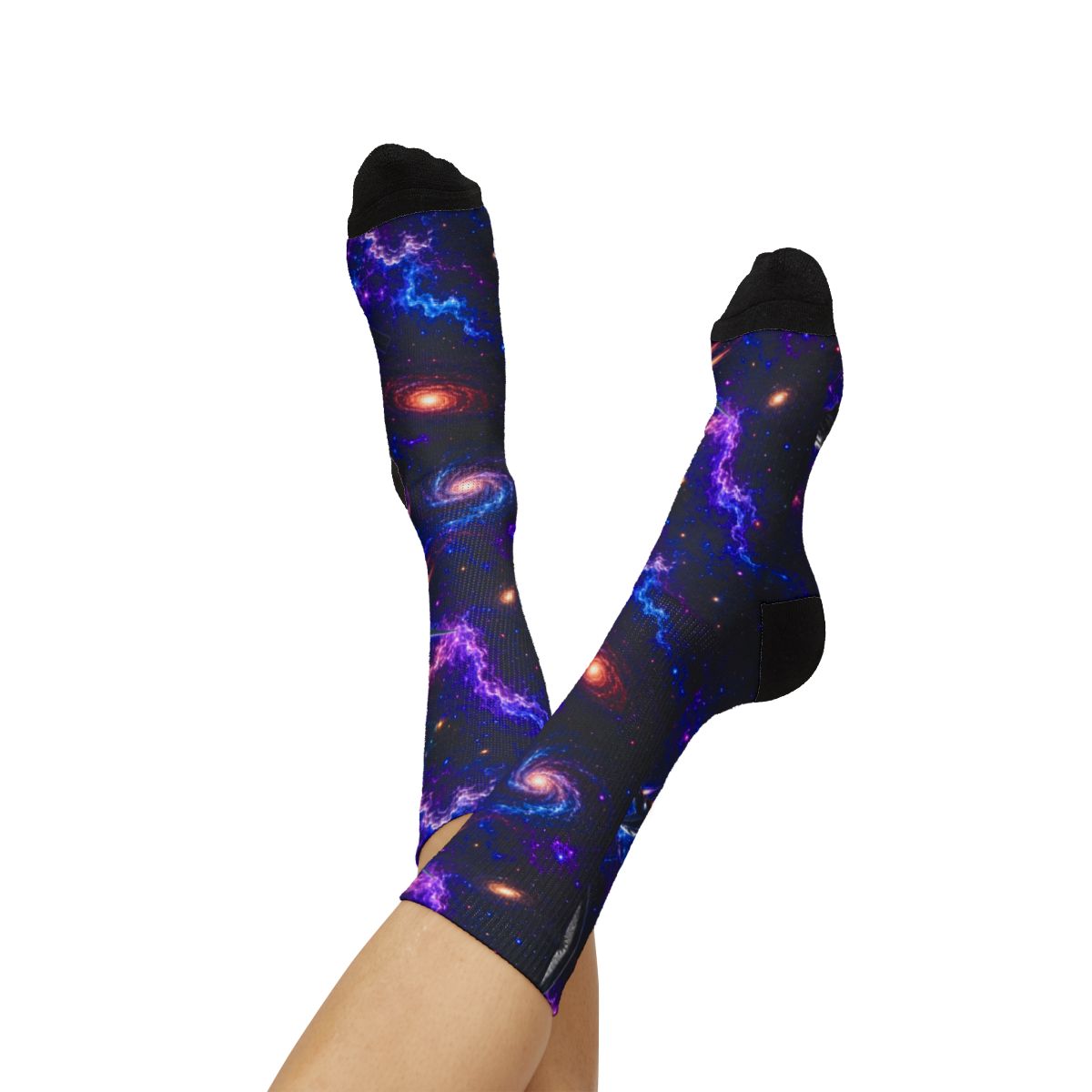 Galaxy Nebula Crew Socks | Purple Blue Cosmic Space Socks mockup 6