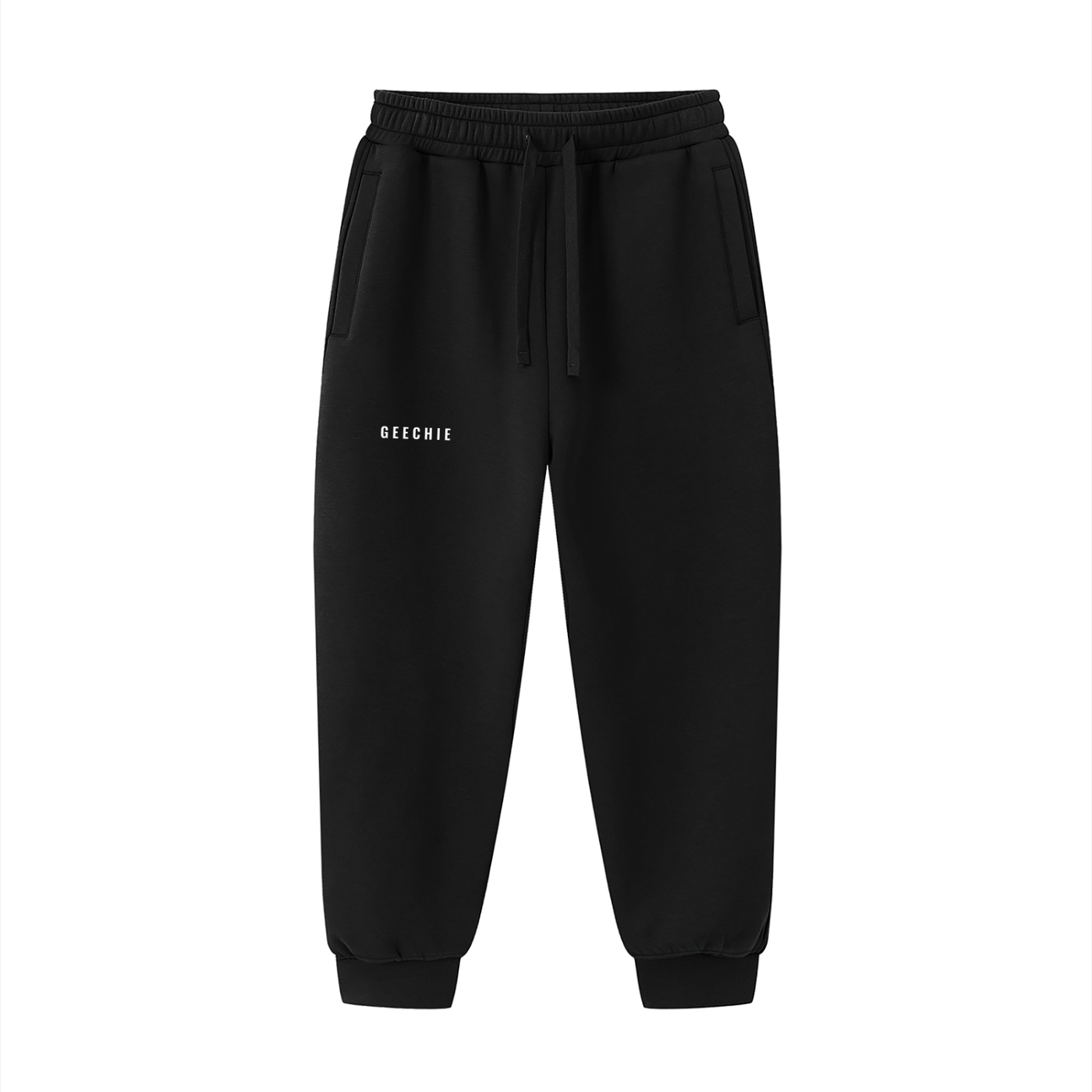 GEECHIE Essential Drawstring Jogged Sweatpants — Black color mockup 1