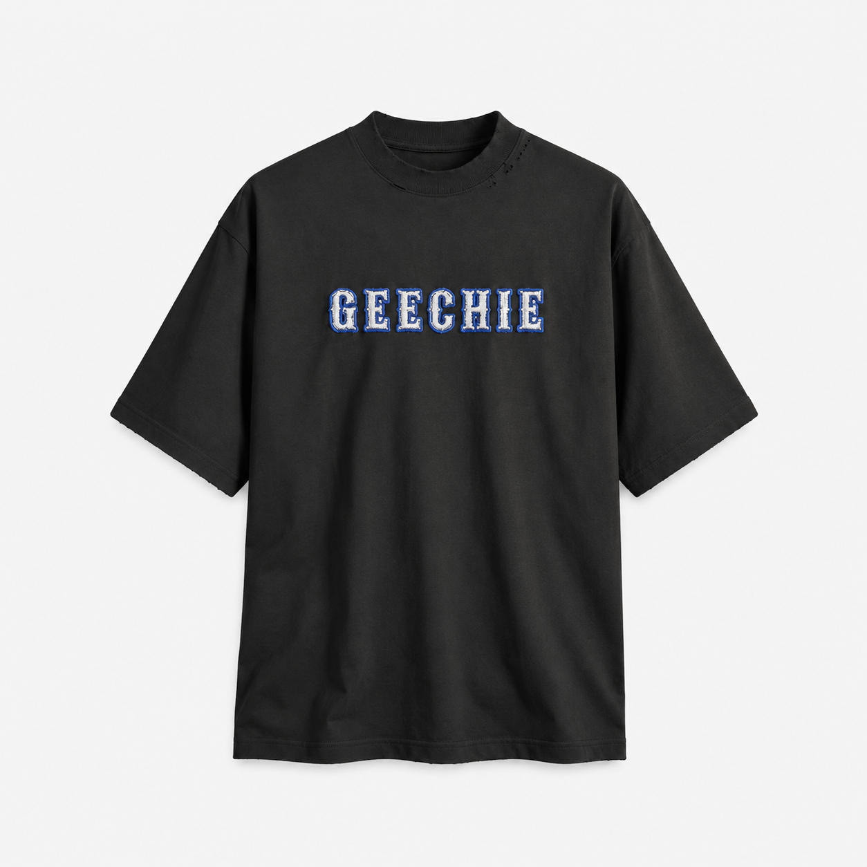 Back view of the GEECHIE Follow the North Star black embroidered T-shirt.