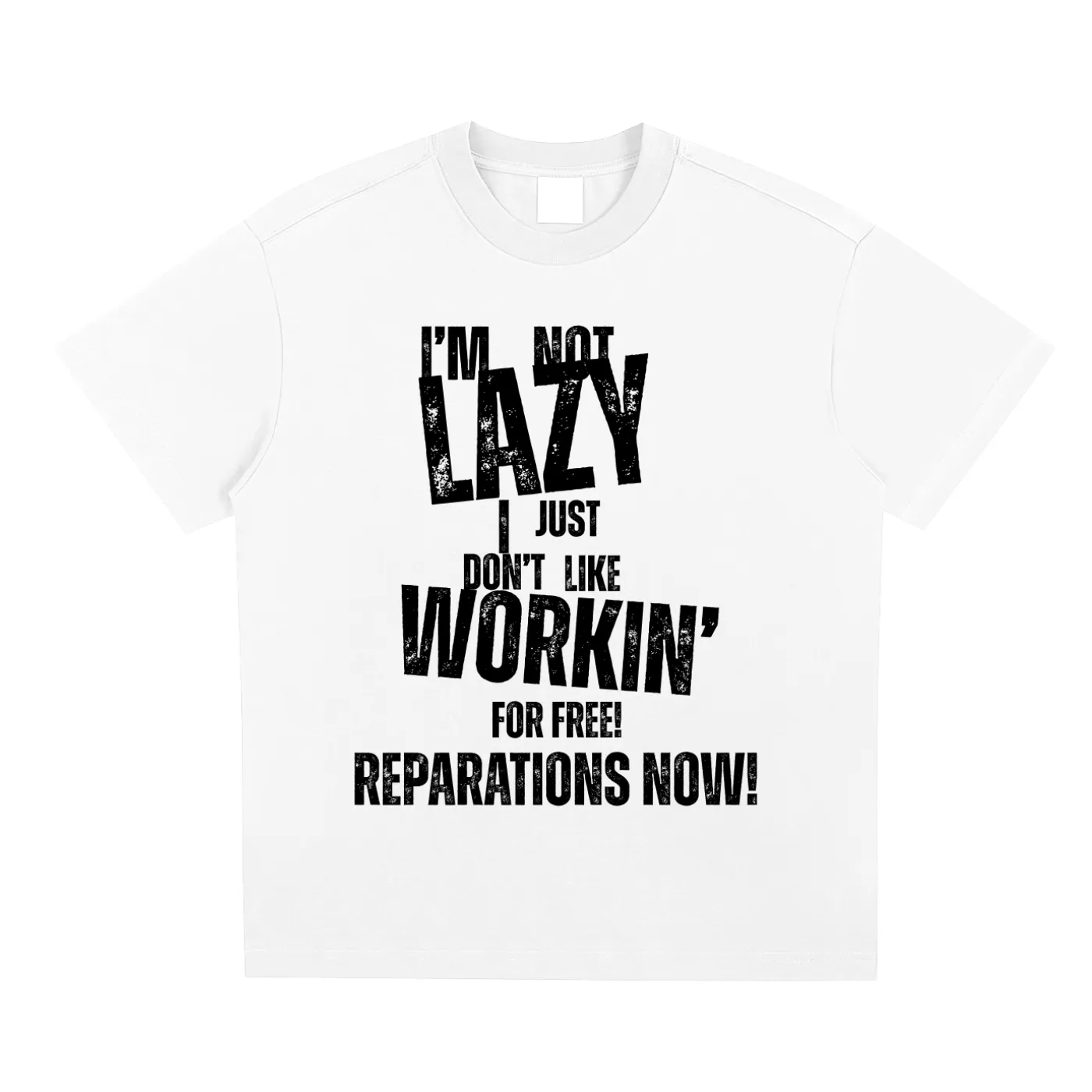 GEECHIE No Free Work - Reparations Now Tee — White color mockup 2