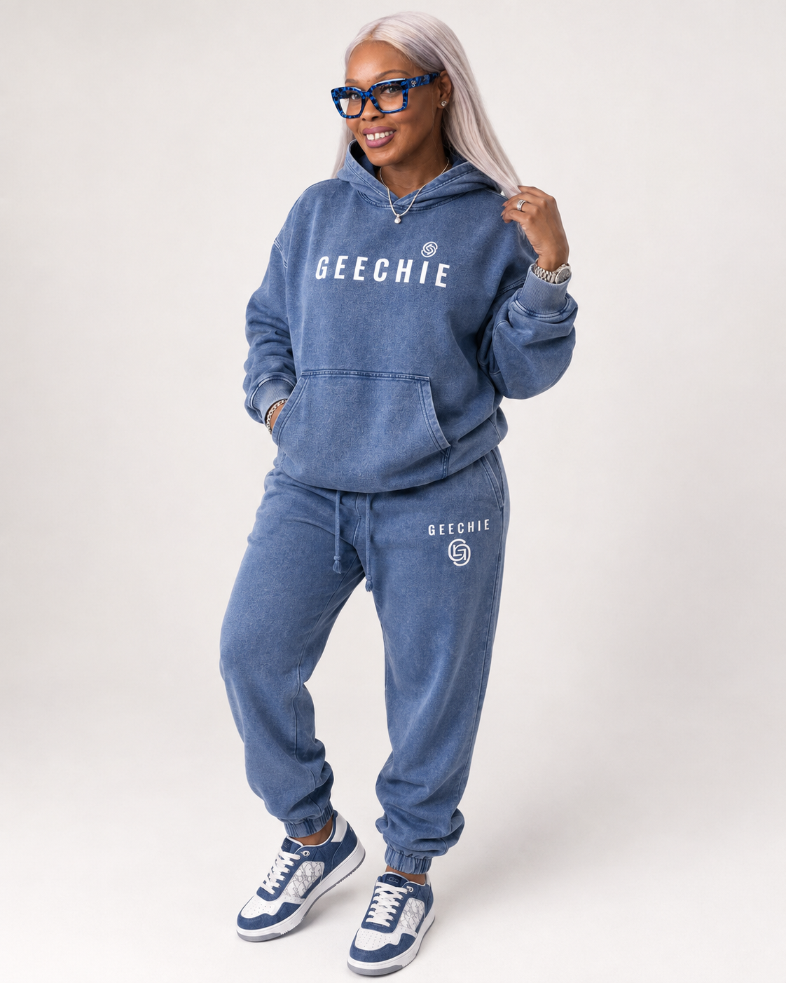 GEECHIE Premium Washed Hoodie — Light Blue color mockup 1