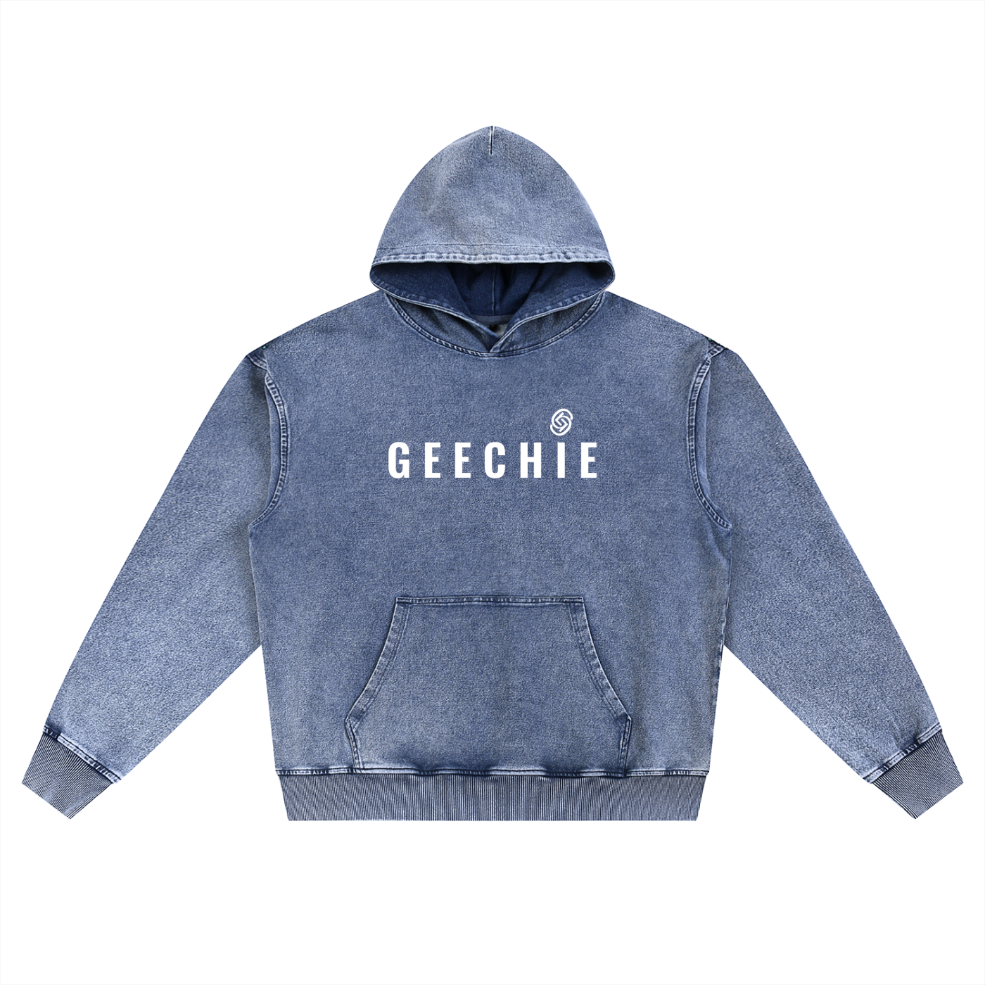 GEECHIE Premium Washed Hoodie — Light Blue color mockup 4