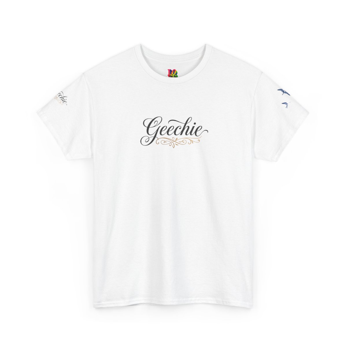 Geechie script logo Tee | Southern slang cursive design, white t-shirt mockup 3
