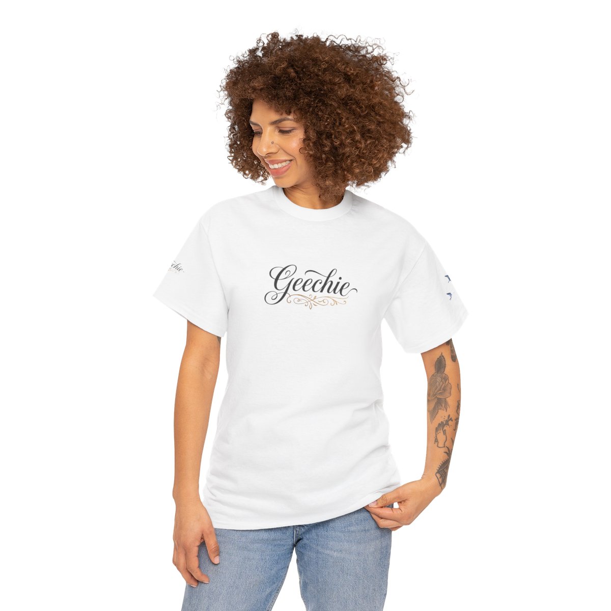 Geechie script logo Tee | Southern slang cursive design, white t-shirt mockup 5